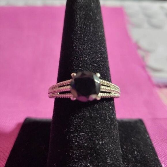 Thai Black Spinel Solitaire Stainless Steel Ring - Picture 3 of 5